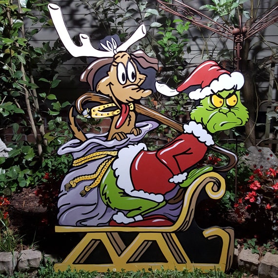 Grinch Yard Art Sleigh Ride 4ft tall NEW and Limited Hand