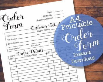 Printable Black and White A4 Order Form - Business Organisation Printables - Small Business - Etsy Business - Instant Download PDF