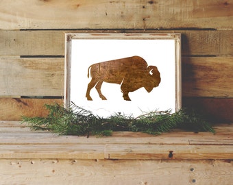 Buffalo Print, Buffalo Art, Brown Wall Art, Buffalo Silhouette Print, Digital Print, Buffalo Silhouette, Instant Download, Buffalo Download