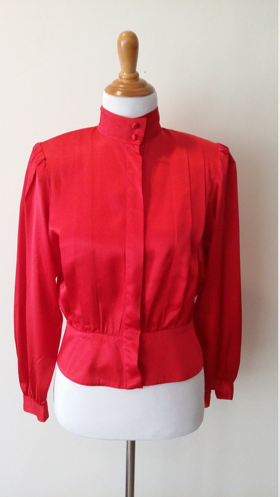 Red silk blouse pleated silk top red silk top S classic