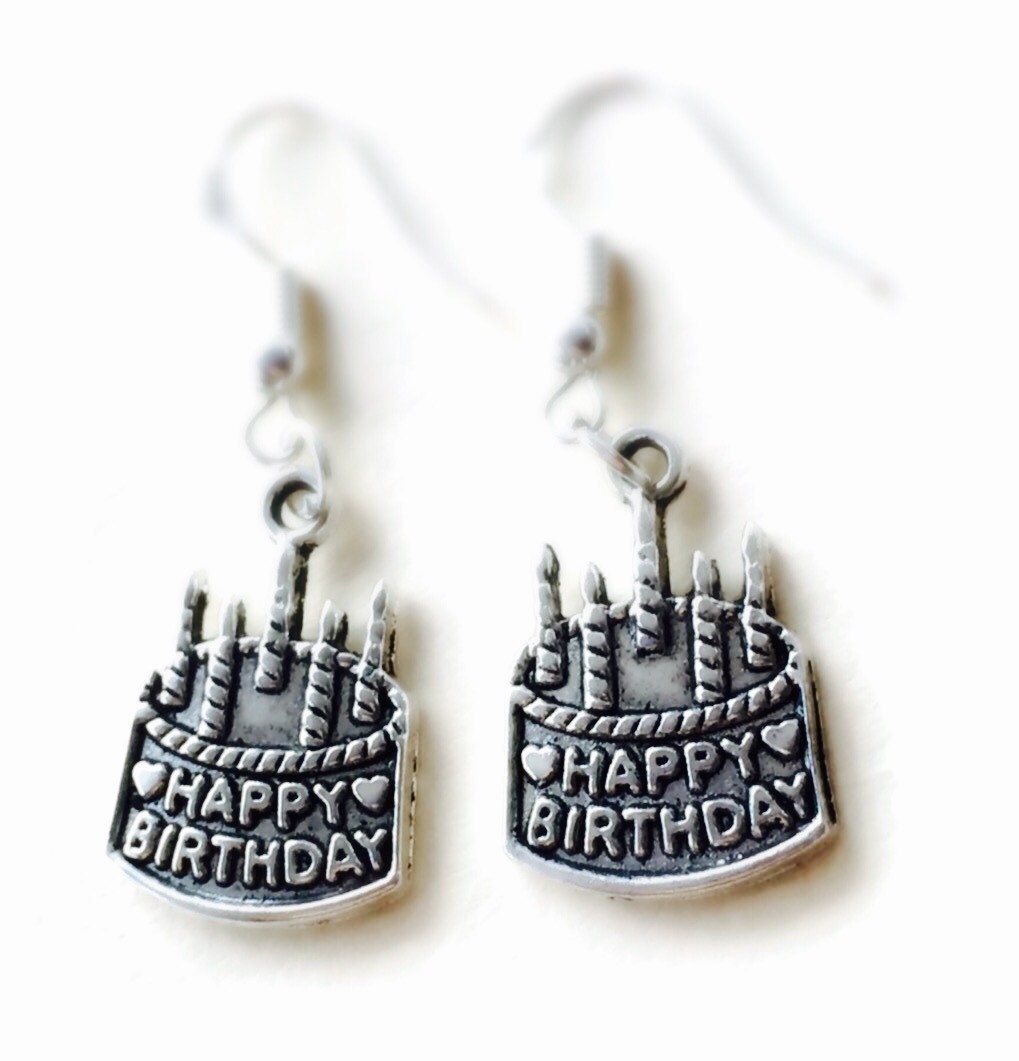 Happy Birthday Cake Earrings 925 Sterling Silver Wires