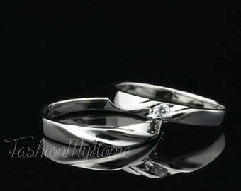 The Initial Ring,Free Engraving,Couples Rings Set,Solid Sterling Silver Ring,Interweave Ring,Wedding Ring Set,His And Her Promise rings
