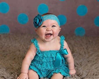 Teal Petti Lace Romper, Lace baby romper, Baby girl romper
