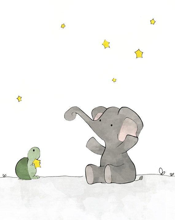 Elephant Nursery Decor Elephant and Stars Kids Wall Art