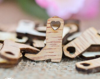 100 Cowboy Boot Heart Wood Confetti 3/4" - Country Wedding Decor - Table Confetti & Charms - Wedding Invitations