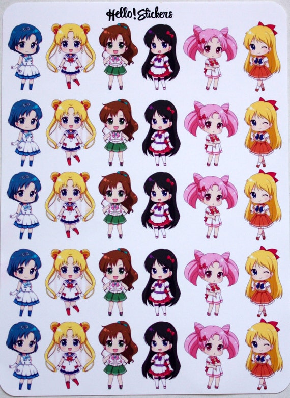 Sailor Moon Anime  Chibi GirlsStickers for eclp Erin Condren