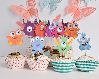 16 Monster Birthday Party Supplies, Monster Cake Decoration, Monster Cake Toppers, Monsters Birthday Party, Monster Cake Topper, Centerpiece