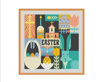 Easter cross stitch, Eggs cross stitch, Bunny cross stitch, Chick cross stitch, Tulip cross stitch, Spring cross stitch, Cross stitch PDF