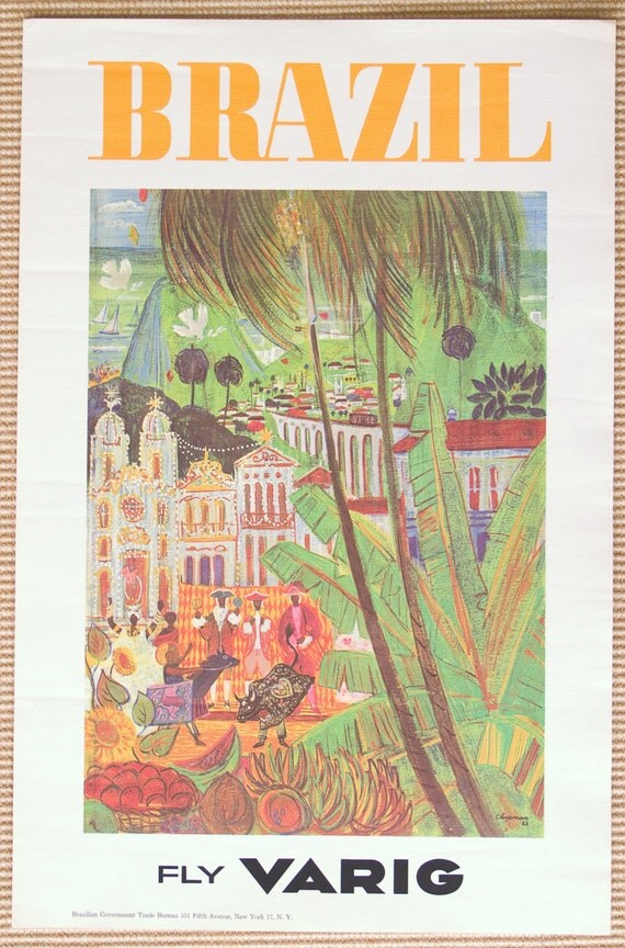 Rare Brazil Varig Original Poster