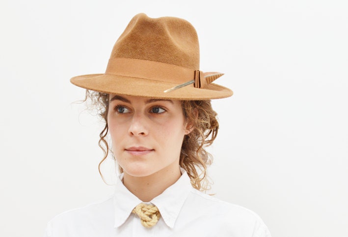 Fedora with Pheasant Feather in Brown Felt Velour