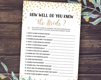 How Well Do You Know the Bride, Who Knows Bride Best Printable, Bridal Shower Game Instant Download, Wedding Shower, Digital, and Groom
