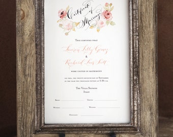 Marriage Certificate, Wedding Certificate, Custom Calligraphy, Watercolor Design