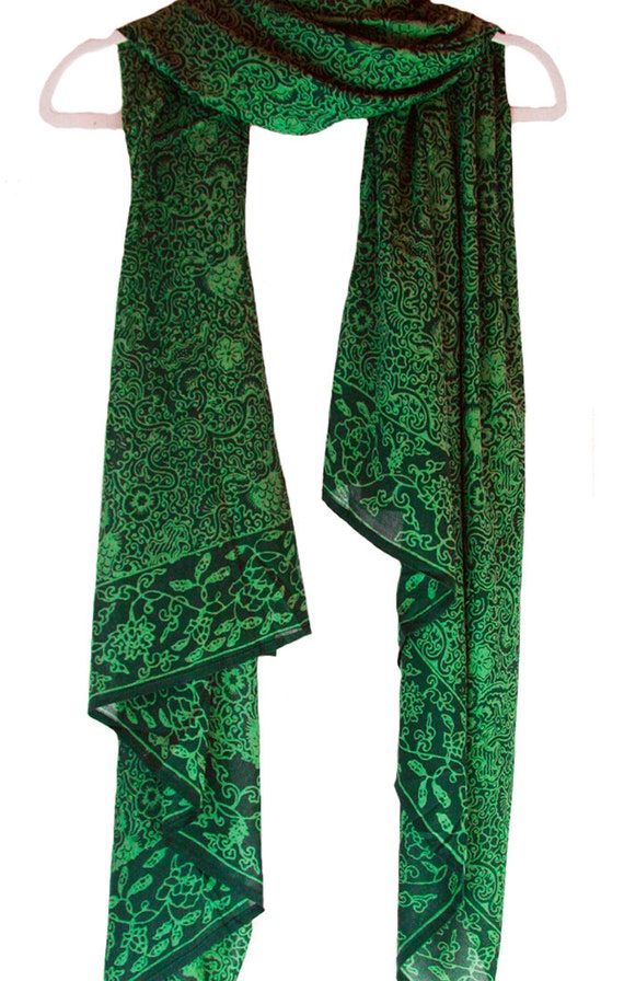Chiffon Scarf Women's Batik Scarf Forest Green Long Fall