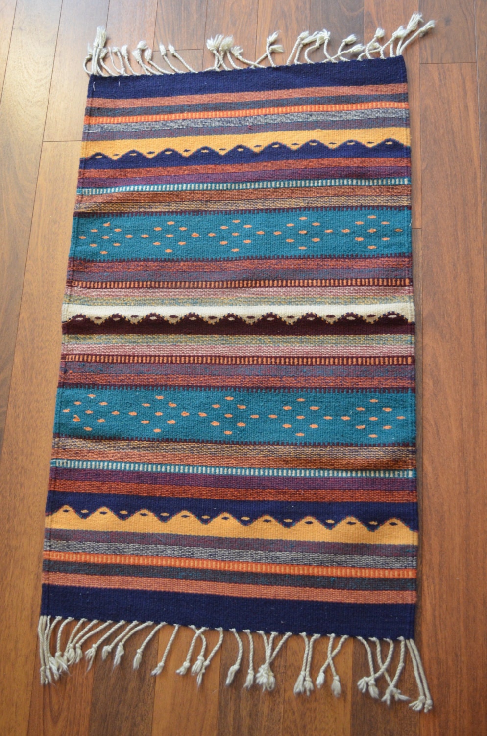 Vintage Mexican Hand Woven Rug/ Vintage Oaxaca Mexican Wool