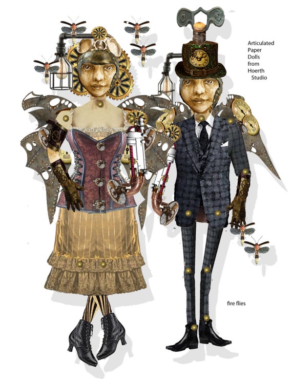 Steampunk woodland fairy paper dolls fire fly fairies articulated dolls DIY puppets woodland scrapbook crafts by Raidersofthelostart steampunk buy now online