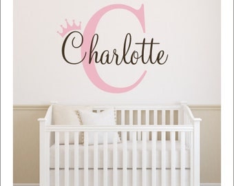 Girls Name Decal Wall Decal Vinyl Decal Name with Crown Decal Princess Crown Decal Girls Nursery Princess Wall Monogram Girls Bedroom Decal