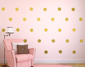 Gold Wall Decals, Gold Polka Dots Wall Decor, Gold Confetti Polka Dots, Polka Dot Wall Decals - Set of 110