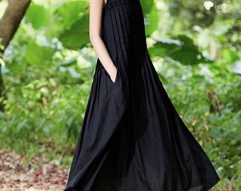 Black Maxi Dress, Black Linen Dress, Black Dress, Long Black Dress,, Loose fitting dress,black party dress, maxi prom dress, evening dress