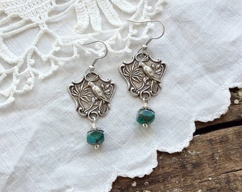 Silver bird turquoise earrings sterling silver earrings vintage earrings bird earrings