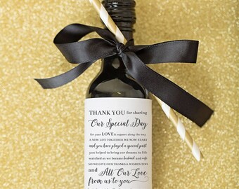 Mini Wine Bottle Label Wedding Favors \\ Thank You Poem