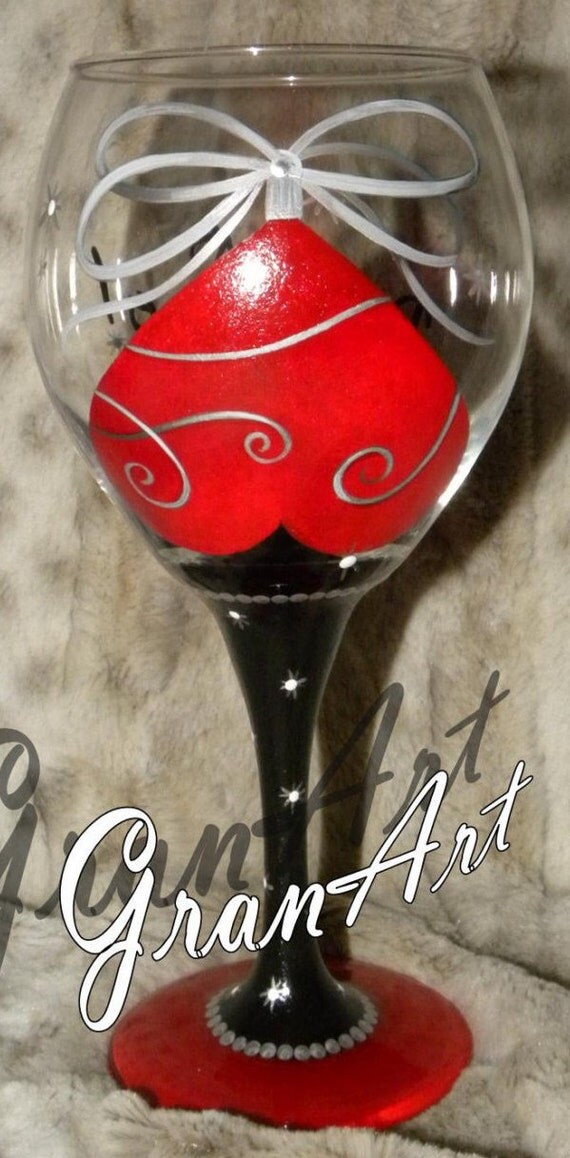 Items similar to Bottoms Up Wine Glass, Christmas Wine Glasses, Hand