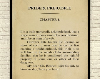 Pride and Prejudice, Jane Austen, Jane Austen Art Print, Book Page Art Print, Jane Austen Wall Art, Chapter 1, Classic Book Page Art Print,