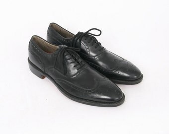 Black Leather Cordwainer Wright Mens 11 AA Vintage Oxfords Wingtip Formal Casual Lace Up Brogues AU 10 Narrow Dress Shoes