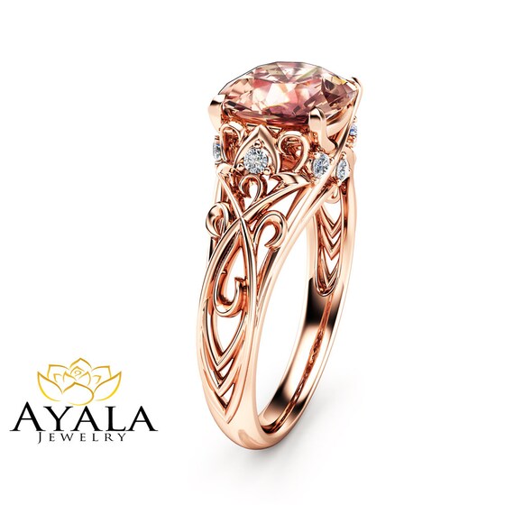 photos engagement unique Gold 14K Pink Cushion Ring Engagement Ring Morganite Unique Peach Rose