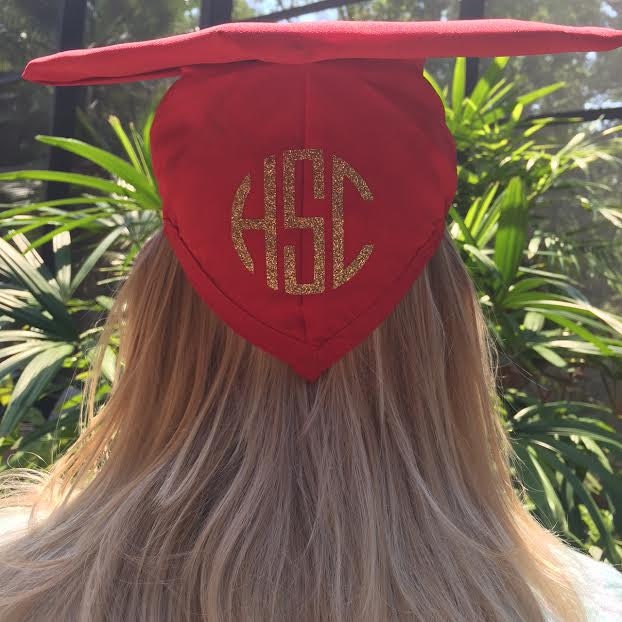 Iron-On Graduation Cap Gold Decal Monogram