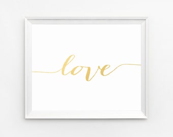 Love Typography, Love Print, Gold Foil Print, Wall Art Printable, Home Decor Poster, Gold Art, Nursery Wall Art, Gold, Nursery Print, Prints