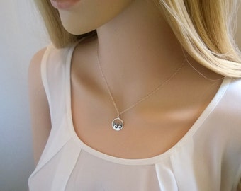 Sterling silver waves necklace; sterling silver ocean necklace; round pendant necklace; long pendant necklace