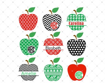 Apple Monogram Frames SVG Cut Files, Apple SVG cut files, Teacher svg cut files for Cricut, Silhouette and other Vinyl Cutters, svg files