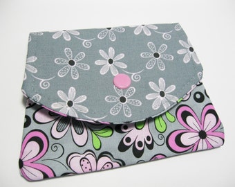 Women's Fabric Wallet, Cotton Fabric Wallet, Change Purse Wallet, Pink Grey, Credit Card Holder, Business Card Holder, Gift For Her Under 20