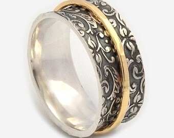 spinner rings for women oxidized floral base spinner band meditation rings nature - Nature Inspired Wedding Rings spinner rings for women oxidized floral base spinner band meditation rings nature - Nature Inspired Wedding Rings