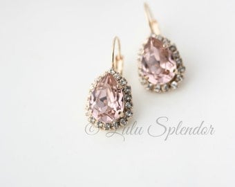 Blush Crystal Drop Earrings Rose Gold Teardrop Earrings Vintage Rose Crystal Bridal Earrings Pink Bridal Earrings Wedding Jewelry DROP Z15
