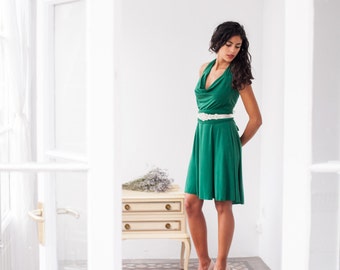 Prom green dress, wrap dress, prom dress, green long sleeve wrap dress, green wrap dress, green short dress, green dress, halter green dress