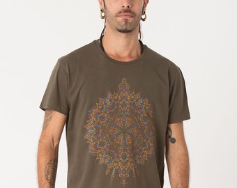 Graphic Tee, Men Mandala Shirt Olive, Psychedelic Shirt, Yoga Shirt, Festival Wear, Burning Man Clothing, Mens T-shirts