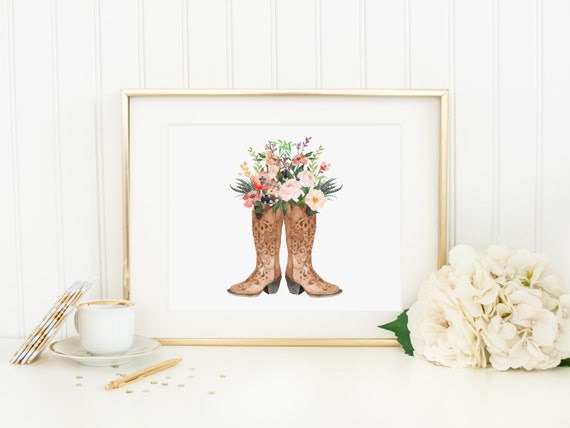Country Western Cowgirl Boot Printable Floral Bouquet Boho