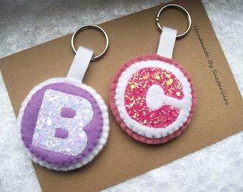 Personalised Keyring, Initial Keyring, Felt Letters, Glitter Keychain, Letter Keyring