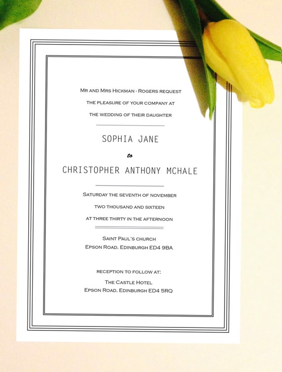 Modern wedding invite printable 5 x 7 inch A5 size buy