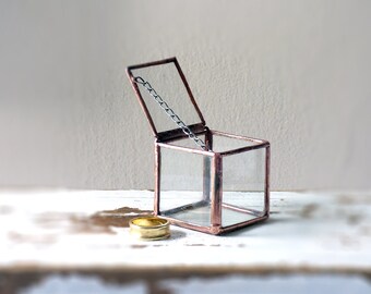 Wedding Ring Glass Box, Hinged & Lidded.Glass Ring Box Terrarium, Ring Bearer Box,Wedding Ring Holder,For Etching Look Inside