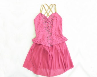Hot pink Lyrical dance Costume // Leotard + Skirt // Made to measure // Swarovski // Ballet // Ice Figure skating // Customizable