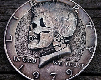 Kennedy Half Dollar Skull Hobo Nickel. These are not carved yet & are made when Ordered!