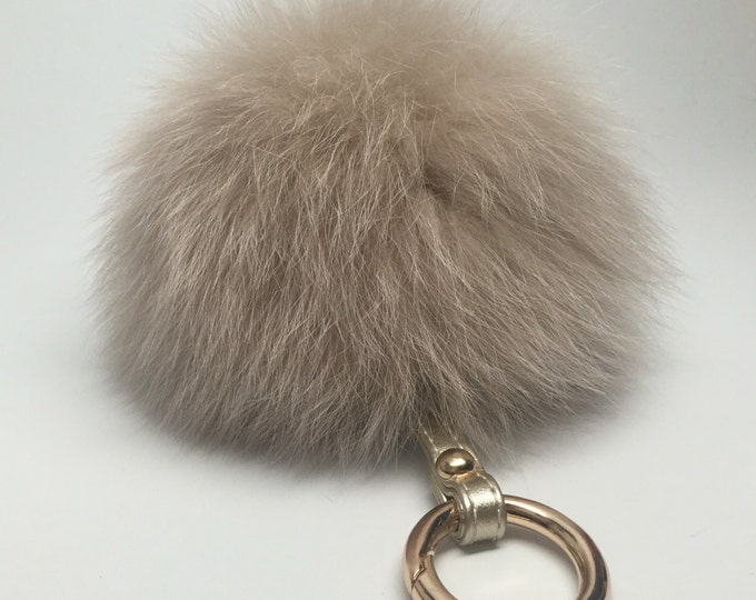 Beige Fur Pompon bag charm pendant Fur Pom Pom keychain ball puff