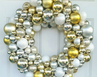 Silver, Gold and Pearl Christmas Ornament wreath