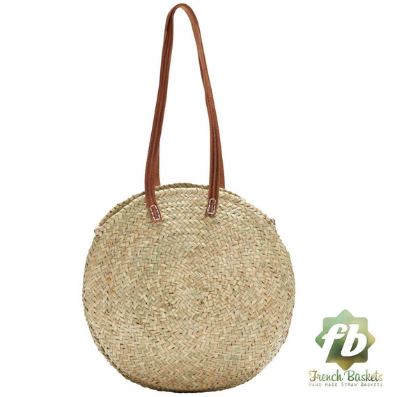 Round wicker basket long leather handle : French Basket