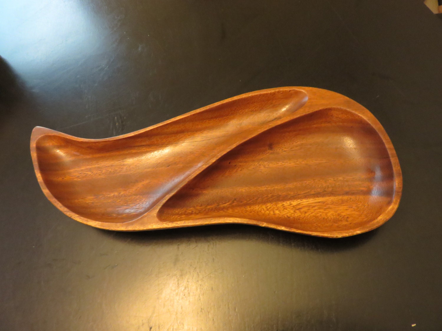 Monkey Pod divided divided snack bowl, Sectioned Wood Serving Bowl
