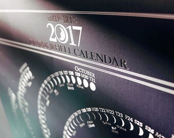 Moon Calendar 2017 - Bird&Bee's Original Lunar Wheel Calendar, Moon Phase Calendar, Pagan Full Moon, Solstice, Sunrise, Equinox
