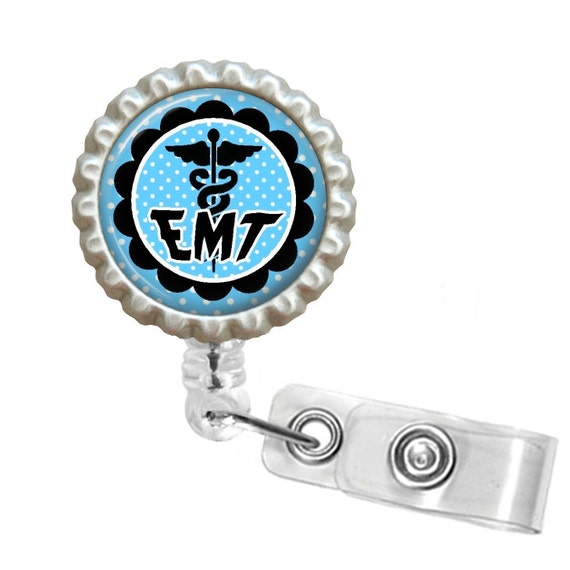 Retractable Badge Holder Blue EMT Emergency By