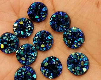 Ocean blue 10mm chunky faux druzy Cabochons 10pcs (C6:8-200)